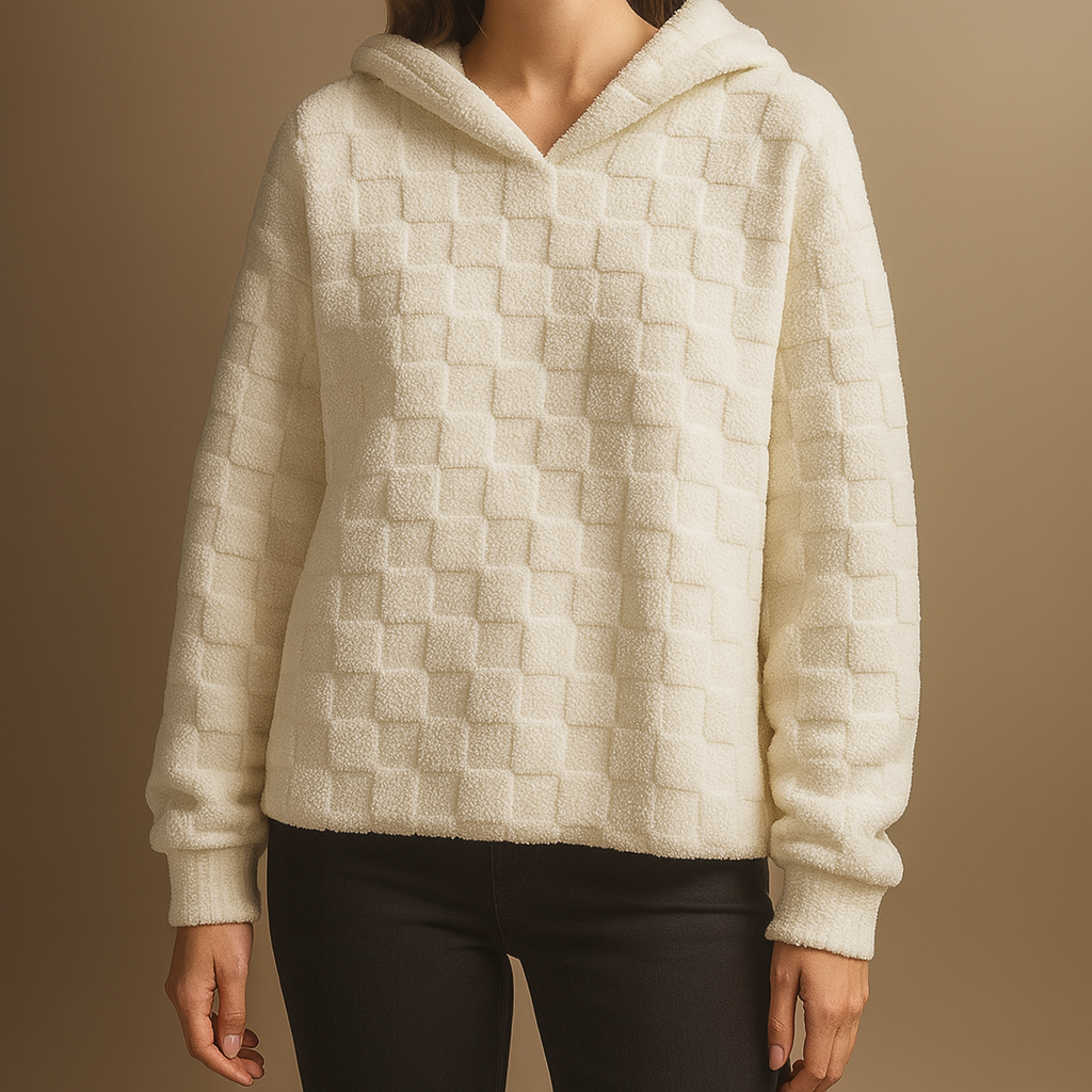 Oslo Unisex Sherpa Hoodie – Check Texture Plush Fleece Winter Jacket