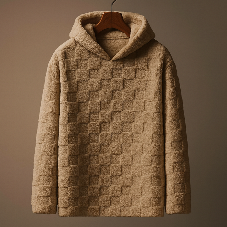 Oslo Unisex Sherpa Hoodie – Check Texture Plush Fleece Winter Jacket