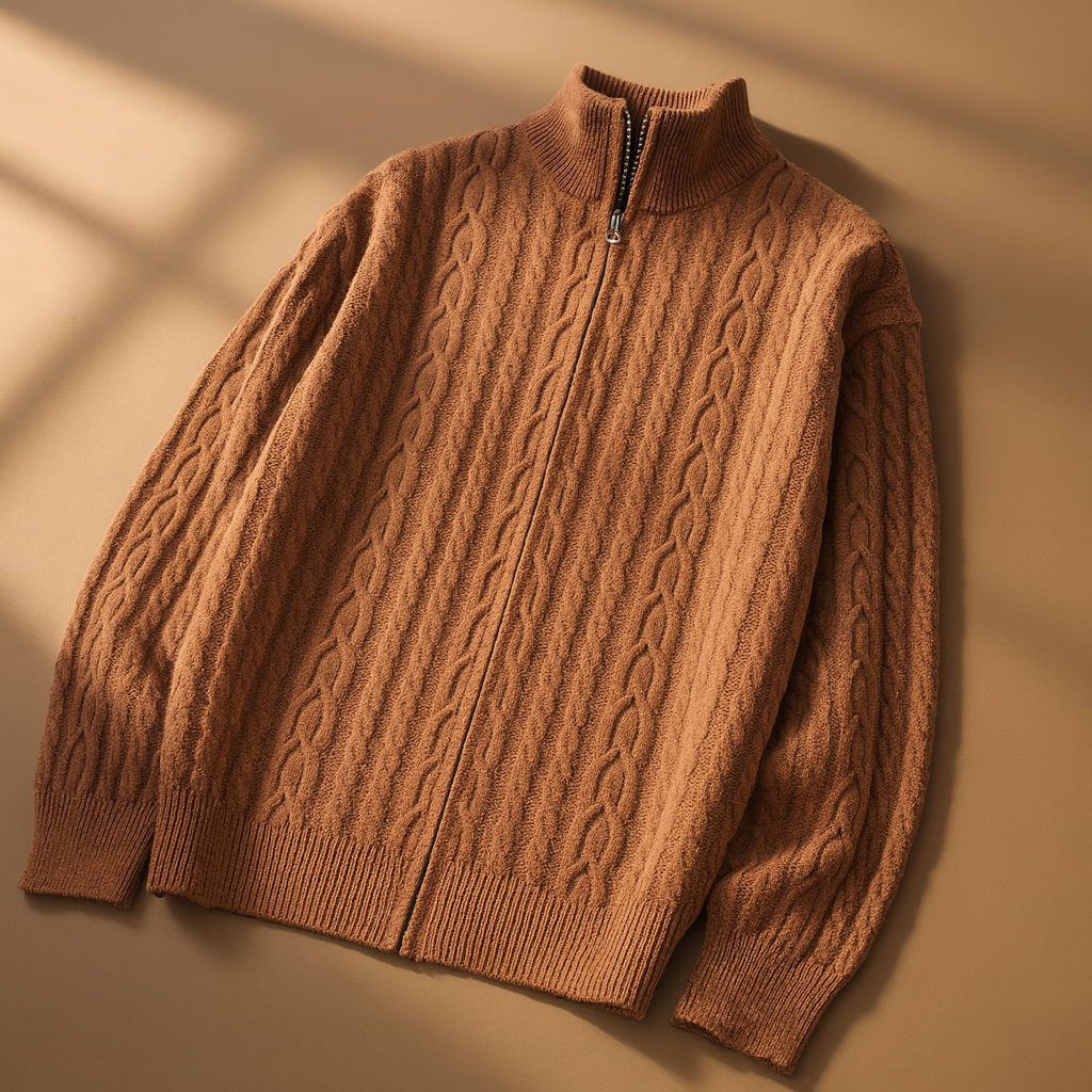 Domingo Men’s Cable Knit Cardigan – Soft Wool-Blend Zip Up Cardigan