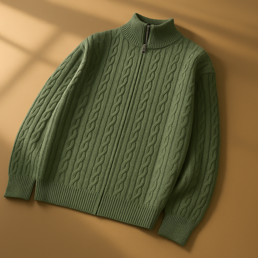 Domingo Men’s Cable Knit Cardigan – Soft Wool-Blend Zip Up Cardigan