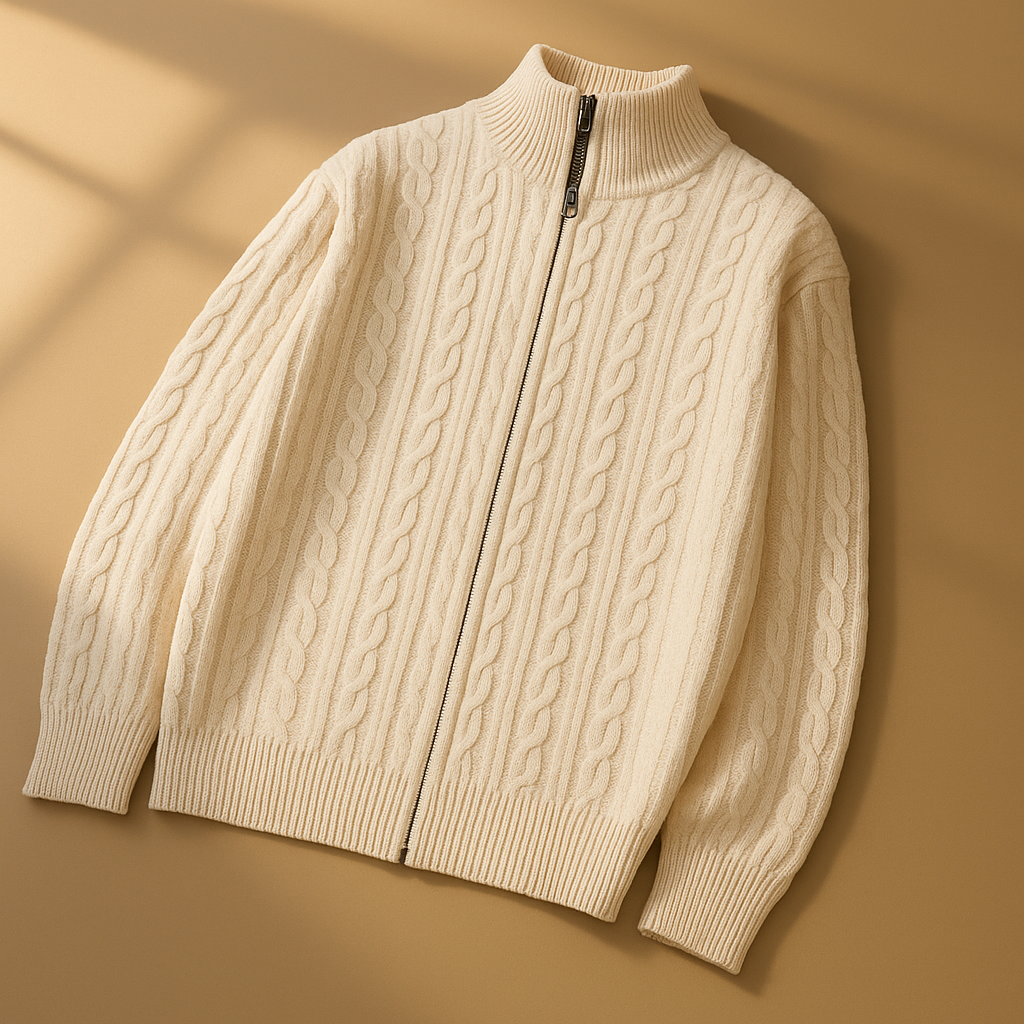 Domingo Men’s Cable Knit Cardigan – Soft Wool-Blend Zip Up Cardigan