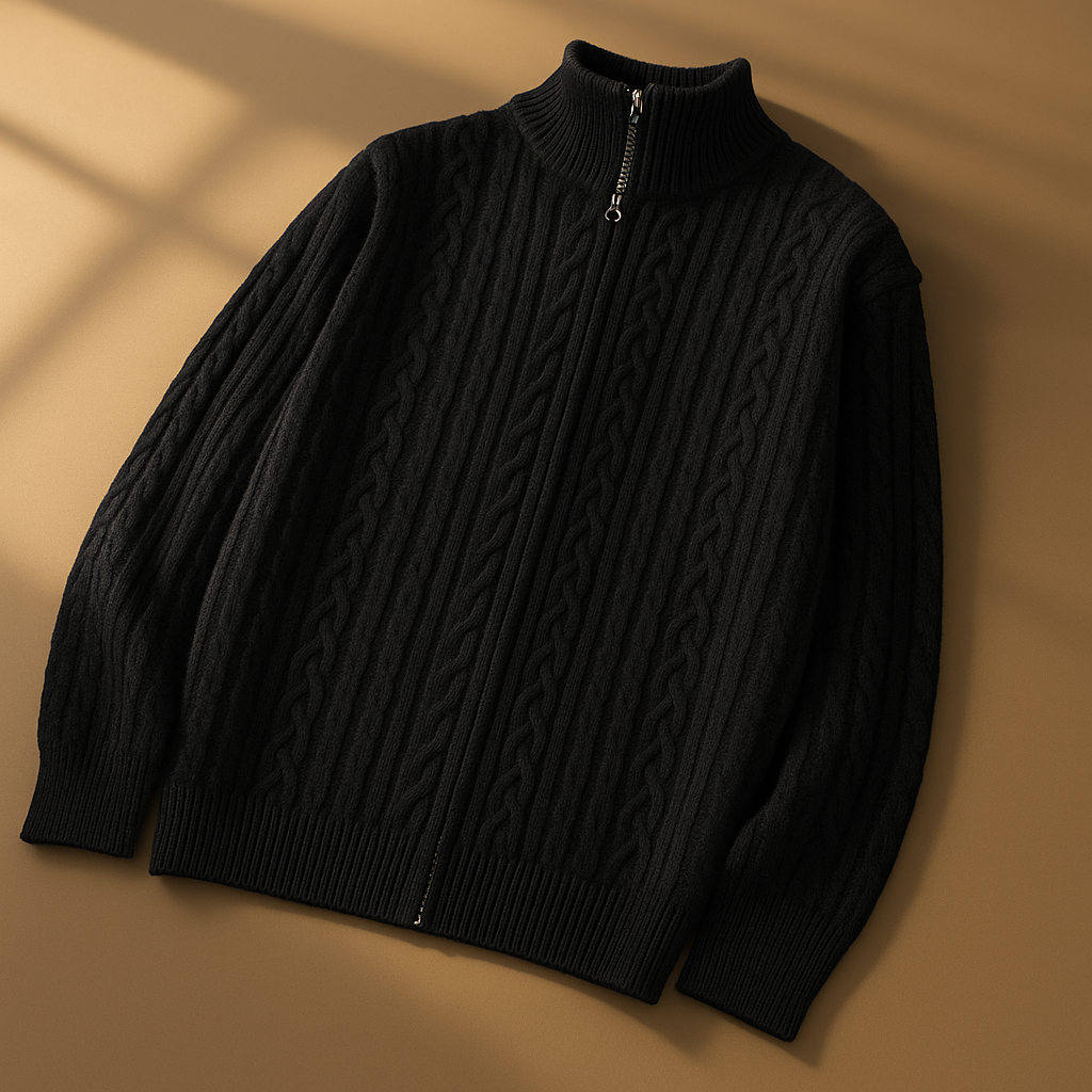 Domingo Men’s Cable Knit Cardigan – Soft Wool-Blend Zip Up Cardigan