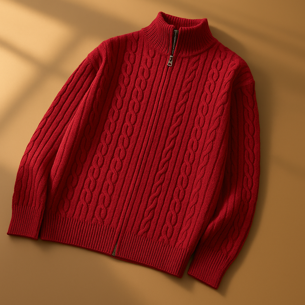 Domingo Men’s Cable Knit Cardigan – Soft Wool-Blend Zip Up Cardigan
