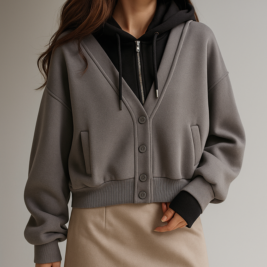 Claire Women’s Cardigan – Cropped Hoodie Cardigan with Lantern Sleeves