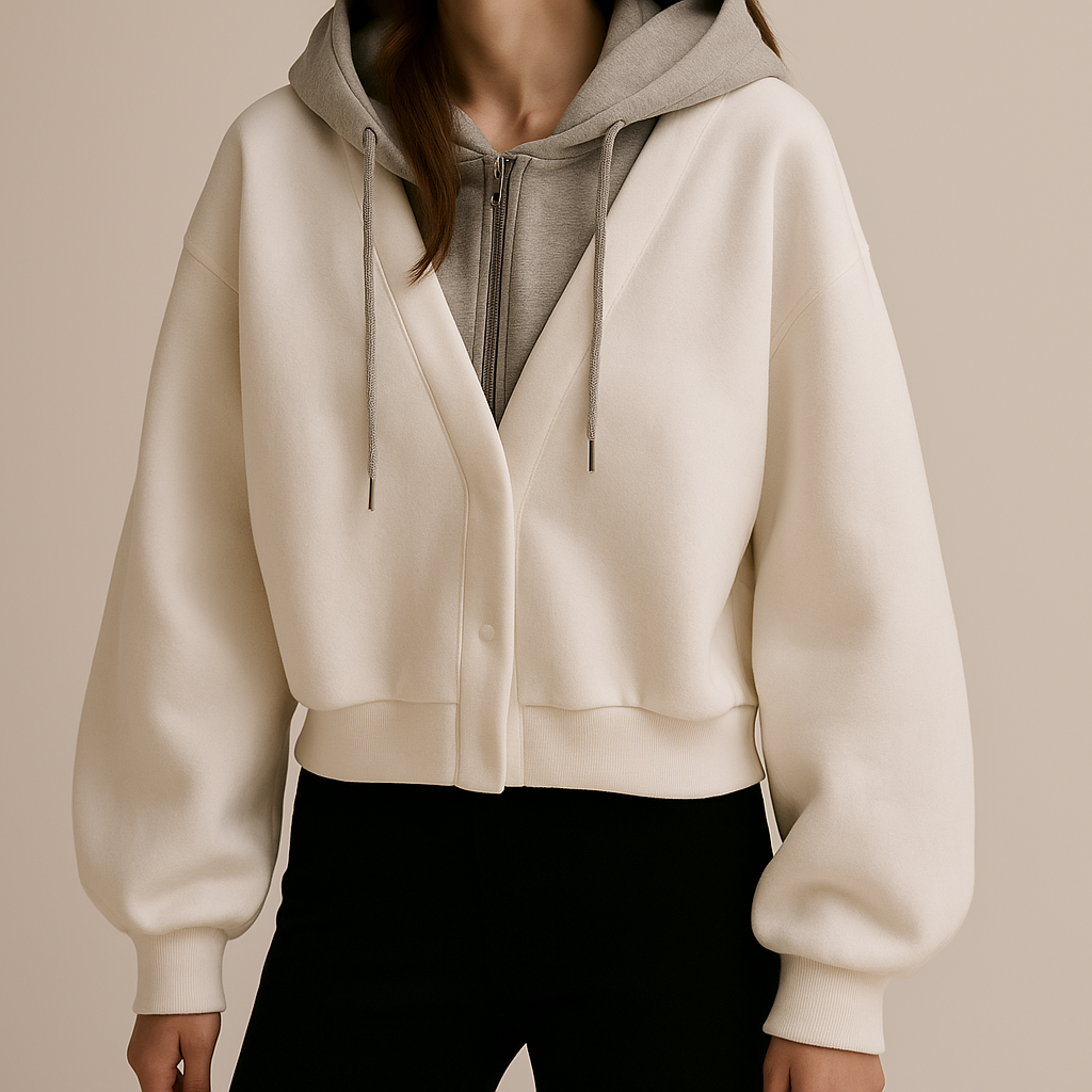 Claire Women’s Cardigan – Cropped Hoodie Cardigan with Lantern Sleeves