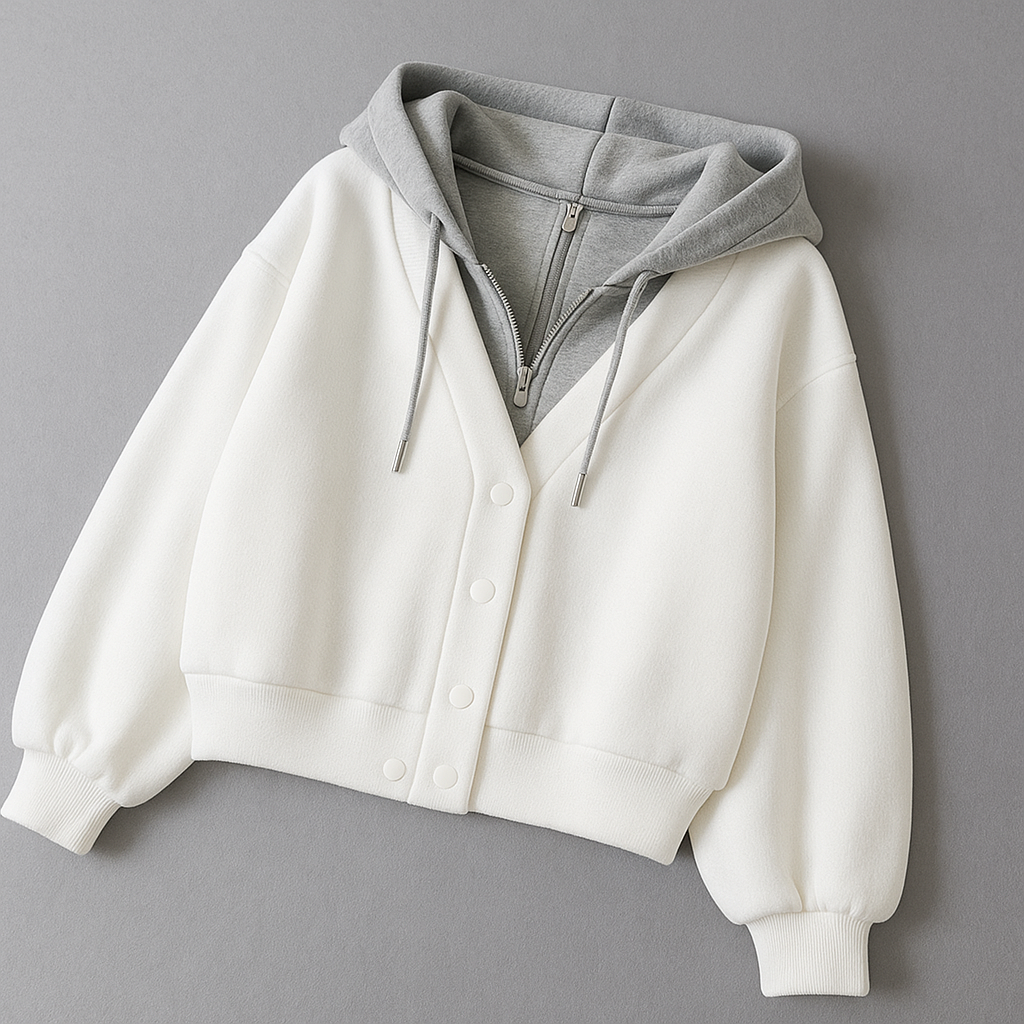Claire Women’s Cardigan – Cropped Hoodie Cardigan with Lantern Sleeves