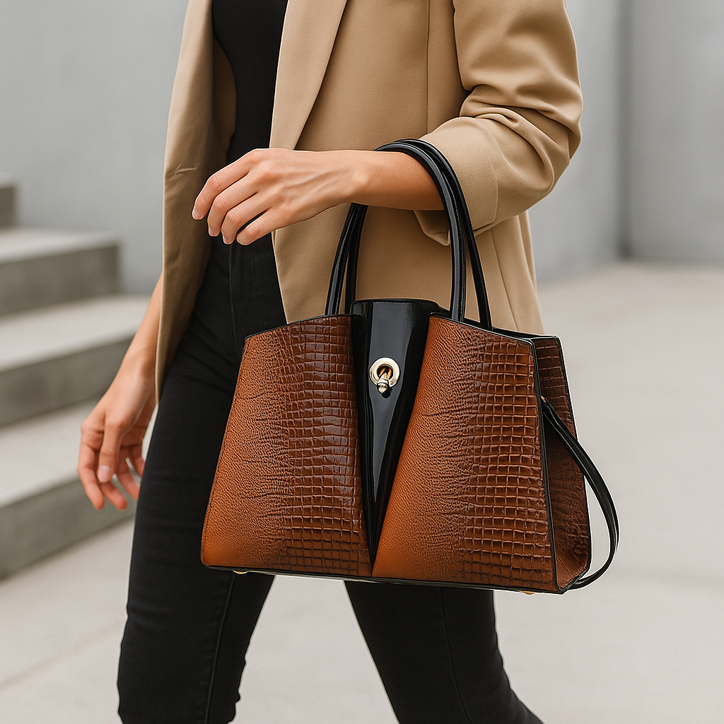 Valencia Women’s Handbag – Croc-Embossed Structured Leather Bag with Twist-Lock