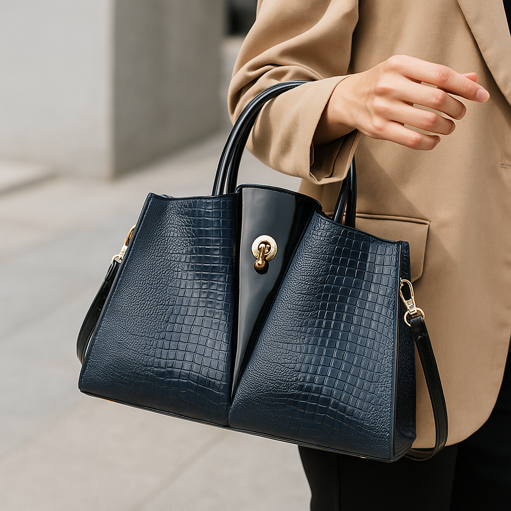 Valencia Women’s Handbag – Croc-Embossed Structured Leather Bag with Twist-Lock