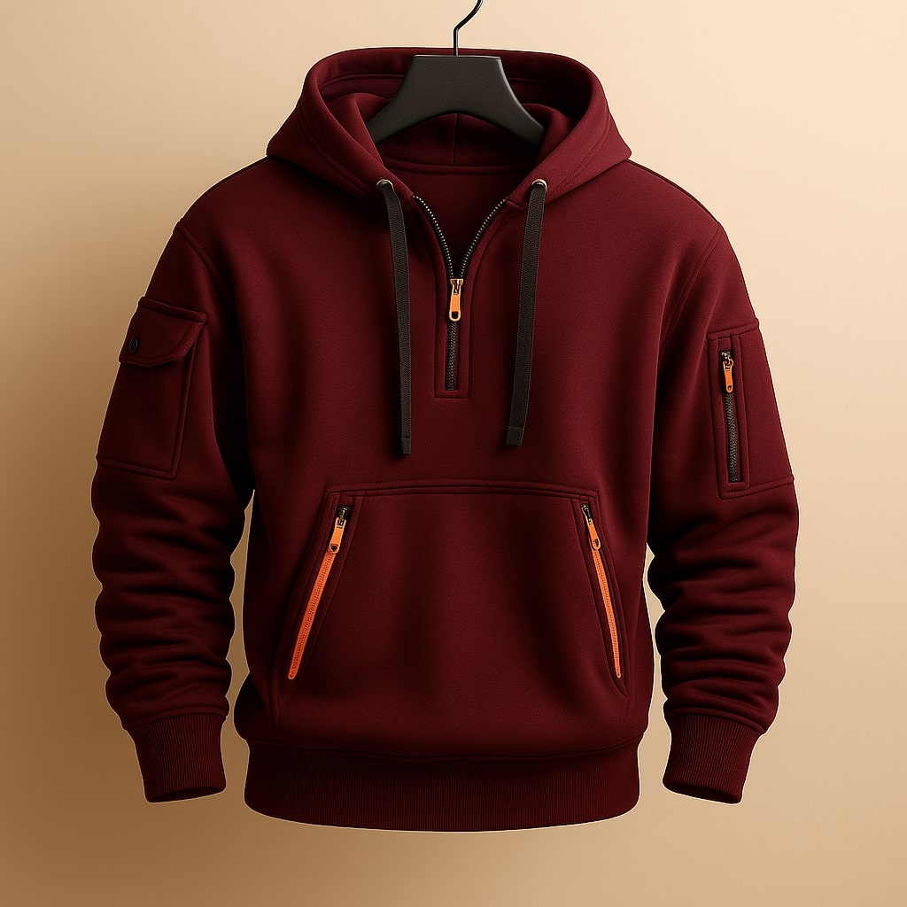 Marlow Men’s Fleece Hoodie – Lightweight Half-Zip Hoodie with Secure Zip Pockets