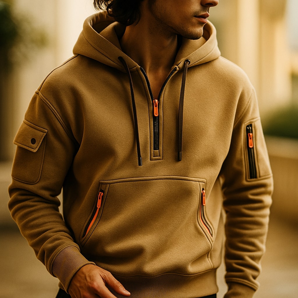 Marlow Men’s Fleece Hoodie – Lightweight Half-Zip Hoodie with Secure Zip Pockets