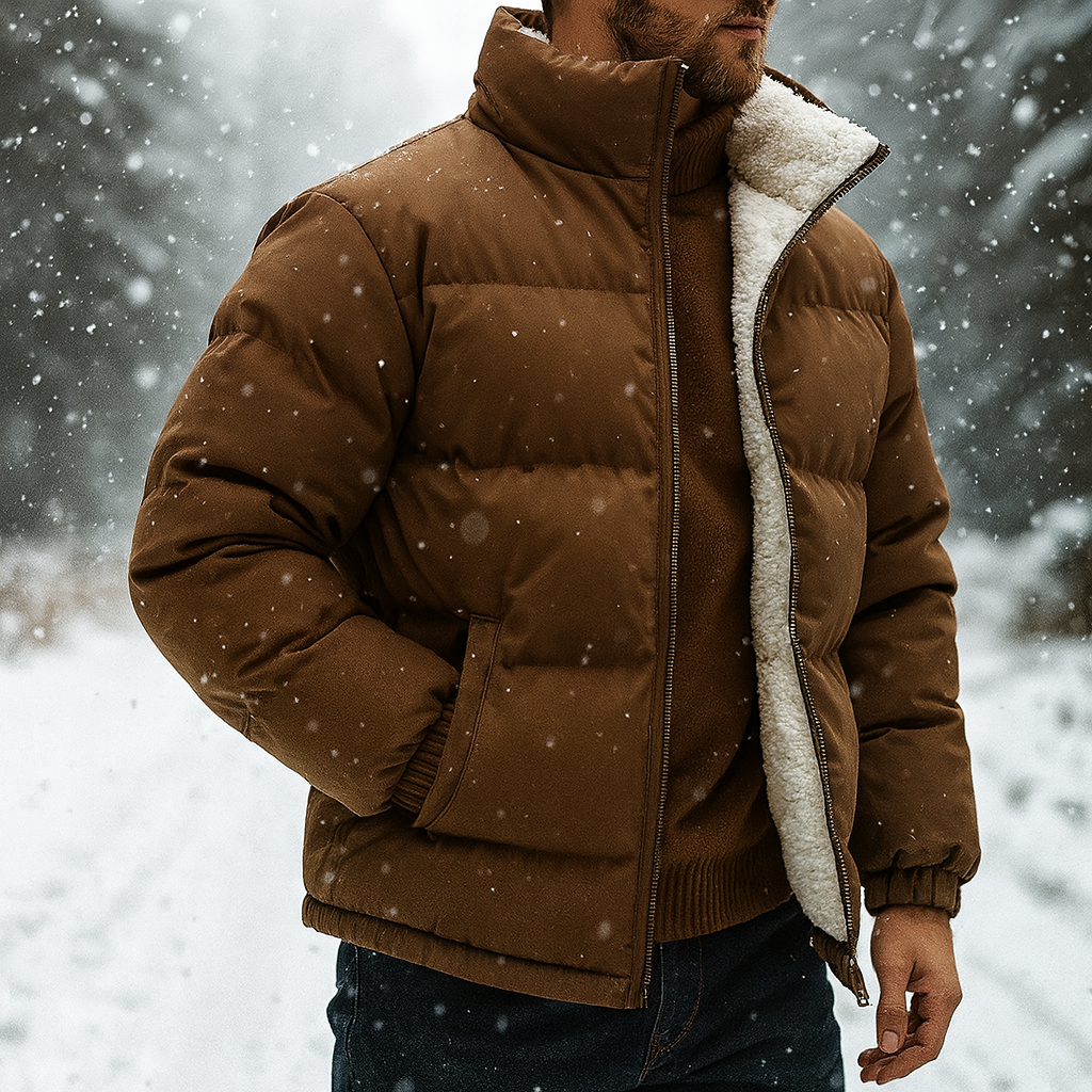 Alarico Men’s Winter Jacket – Cotton-Blend Fleece-Lined  High Neck Puffer Jacket