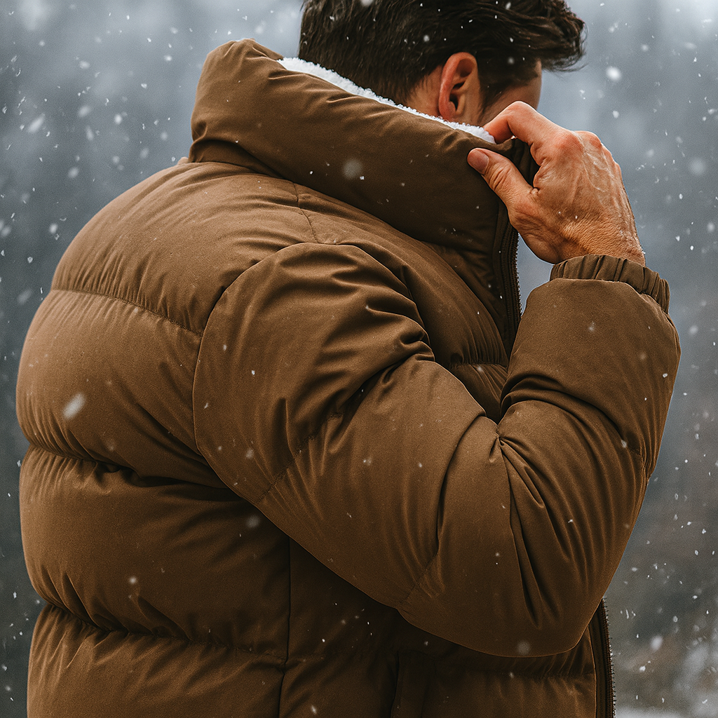 Alarico Men’s Winter Jacket – Cotton-Blend Fleece-Lined  High Neck Puffer Jacket