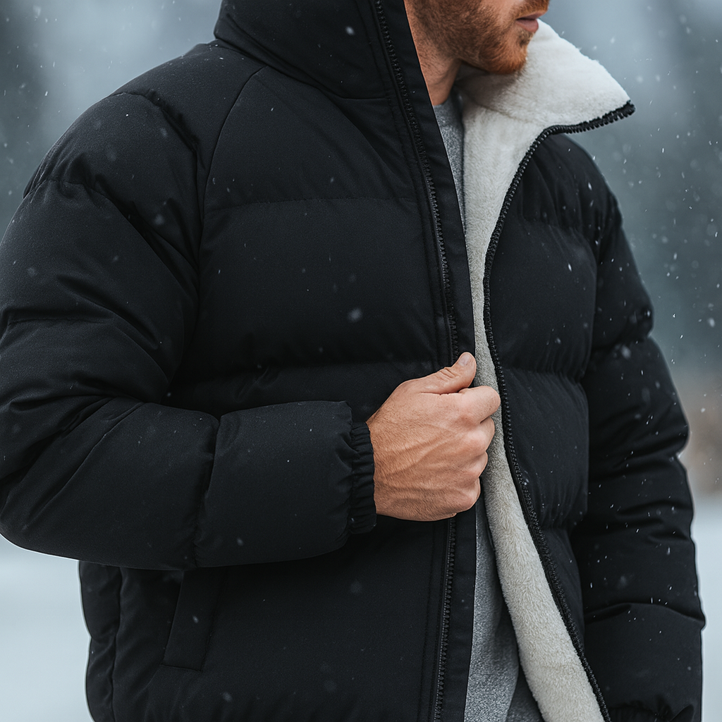 Alarico Men’s Winter Jacket – Cotton-Blend Fleece-Lined  High Neck Puffer Jacket