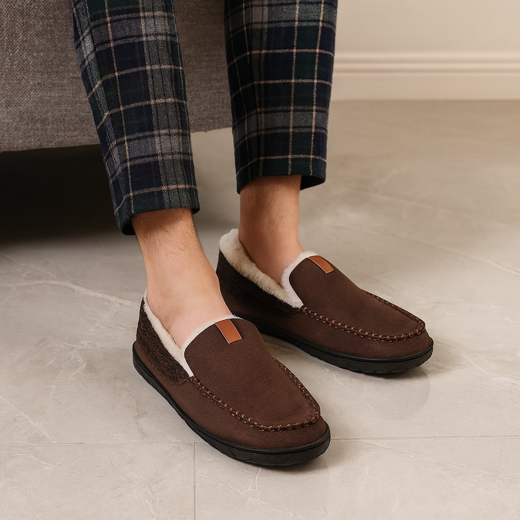 Benedetto Men’s Slip-On Slippers – Cushioned Lined Comfort Footbed Indoor Shoes
