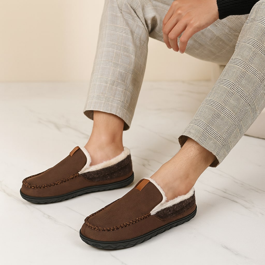 Benedetto Men’s Slip-On Slippers – Cushioned Lined Comfort Footbed Indoor Shoes