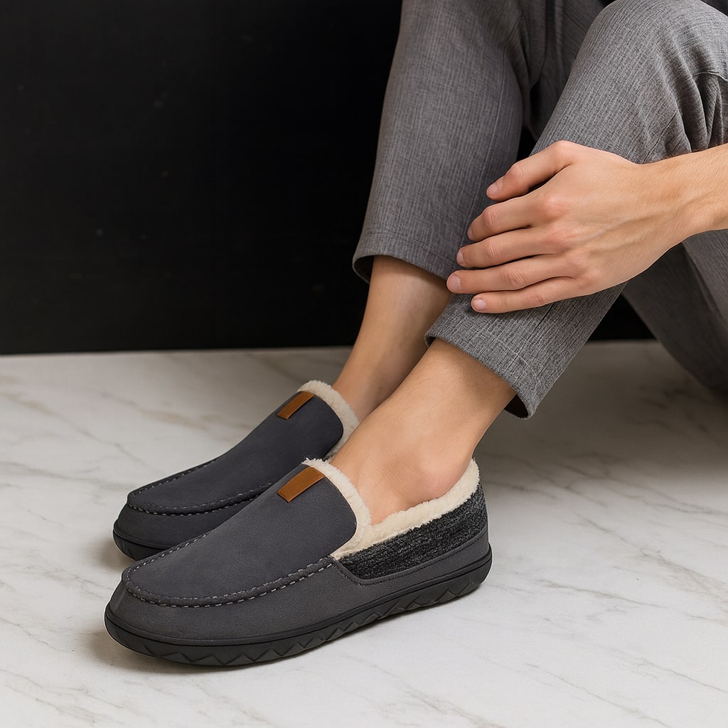 Benedetto Men’s Slip-On Slippers – Cushioned Lined Comfort Footbed Indoor Shoes