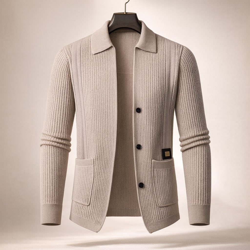 Jackson Textured Knit Cardigan – Collared Button Layer
