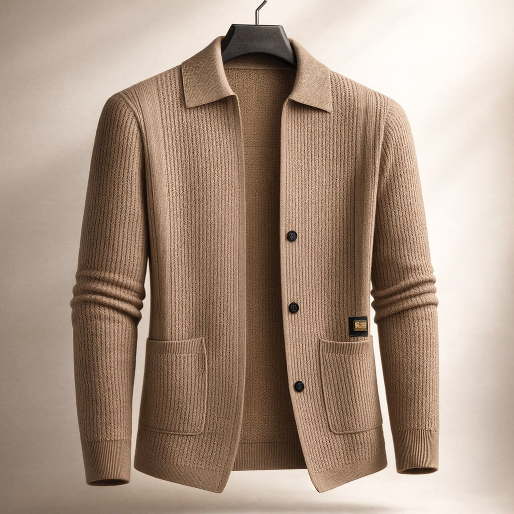 Jackson Textured Knit Cardigan – Collared Button Layer