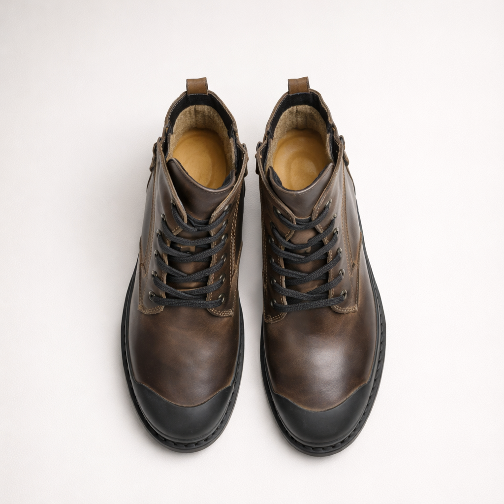 Julbert Men’s Leather Boots – Rugged Lug Sole and Side Zip