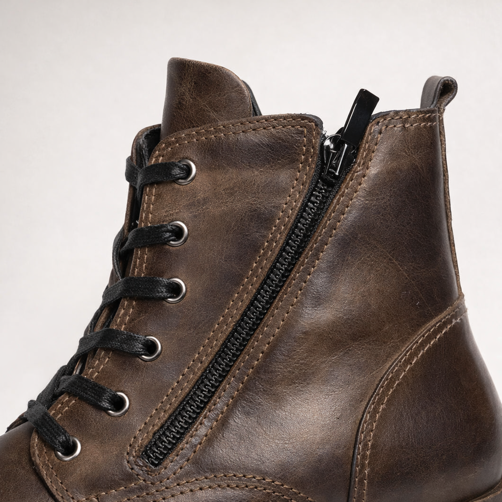Julbert Men’s Leather Boots – Rugged Lug Sole and Side Zip