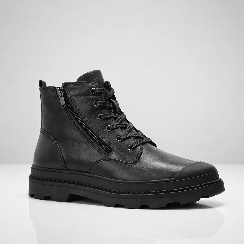 Julbert Men’s Leather Boots – Rugged Lug Sole and Side Zip