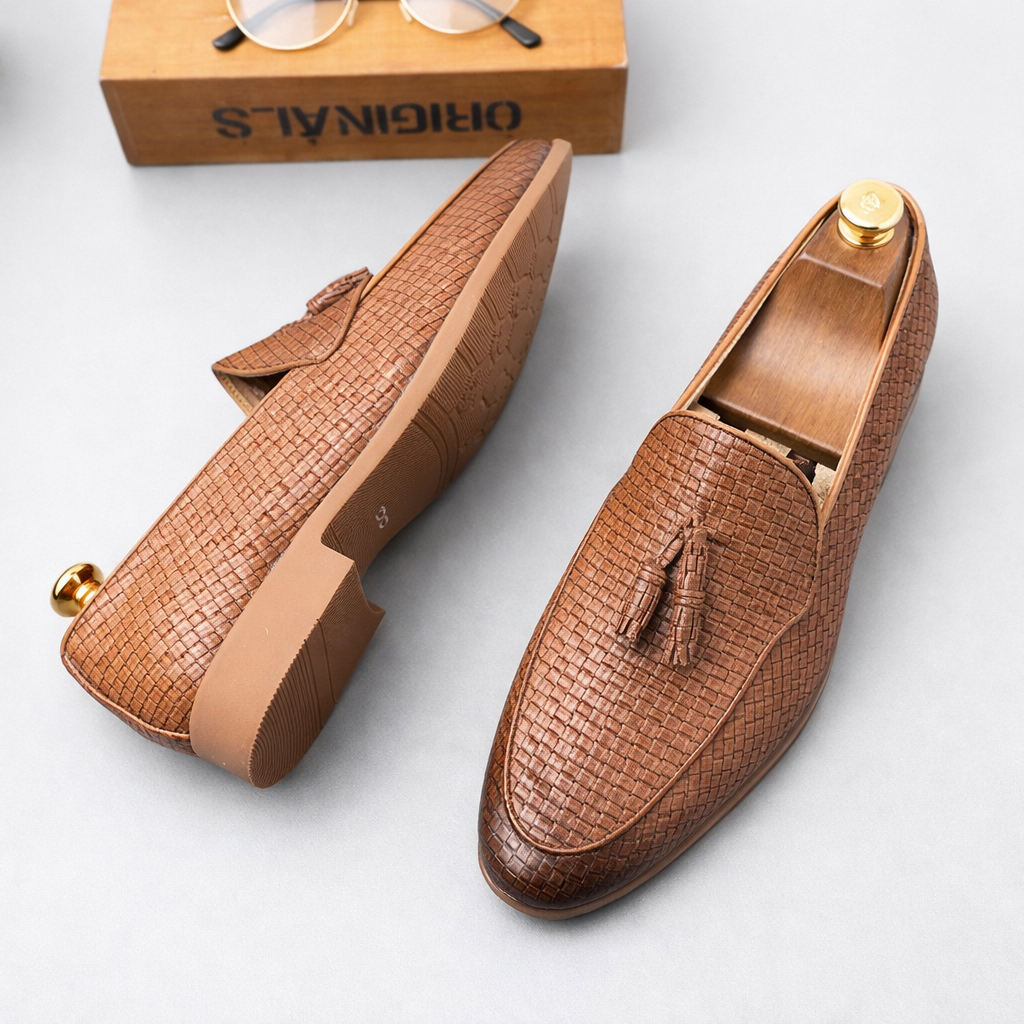 Gregory Leather Woven Tassel Loafers – Smart Casual Dress Shoes