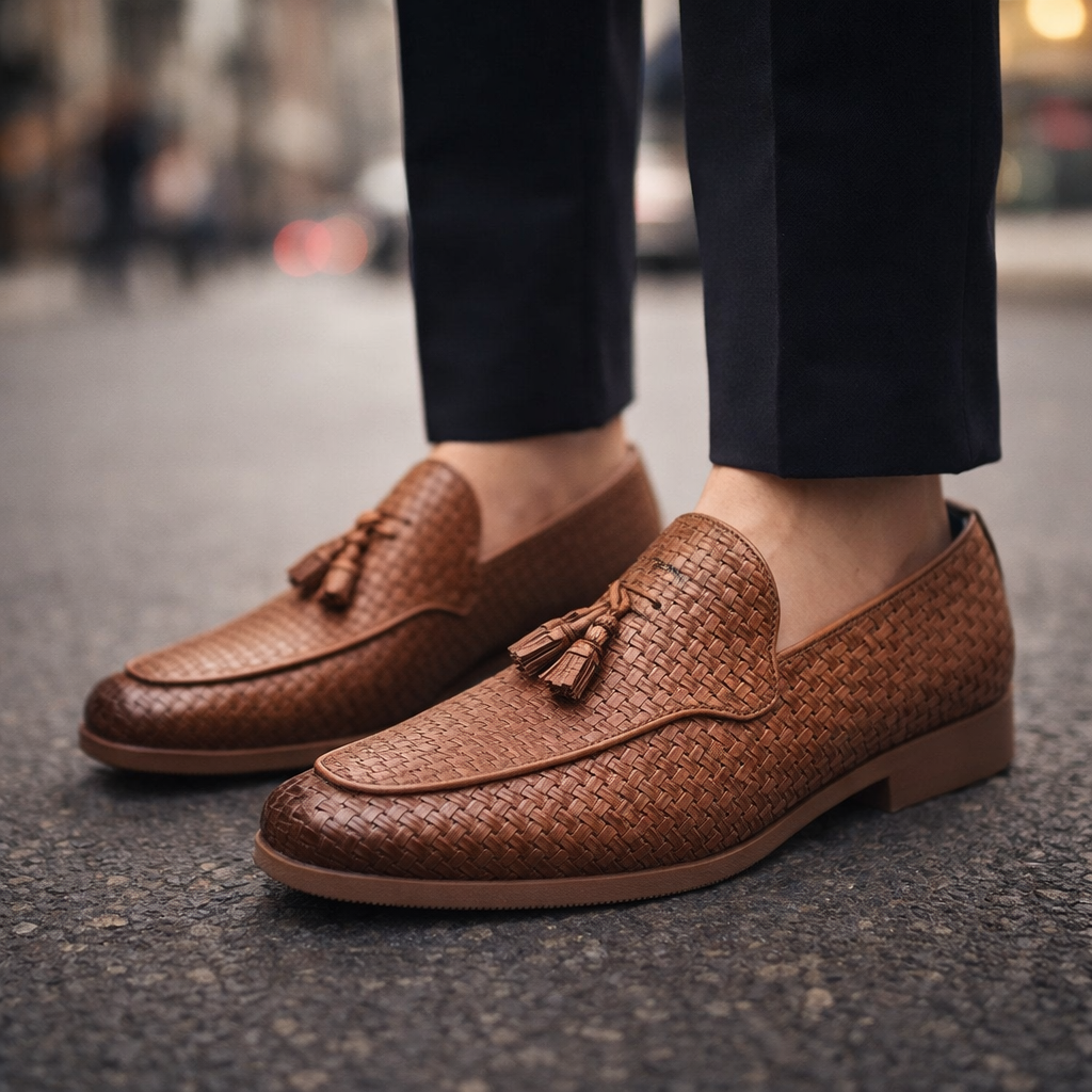 Gregory Leather Woven Tassel Loafers – Smart Casual Dress Shoes
