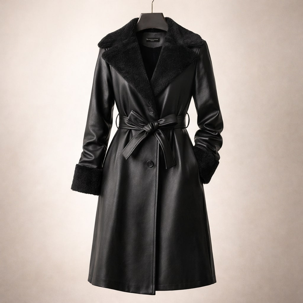 Amber Women’s Leather Trench Coat with Fur Trim