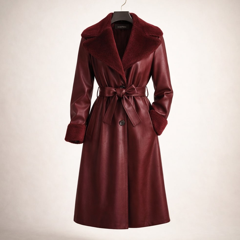 Amber Women’s Leather Trench Coat with Fur Trim