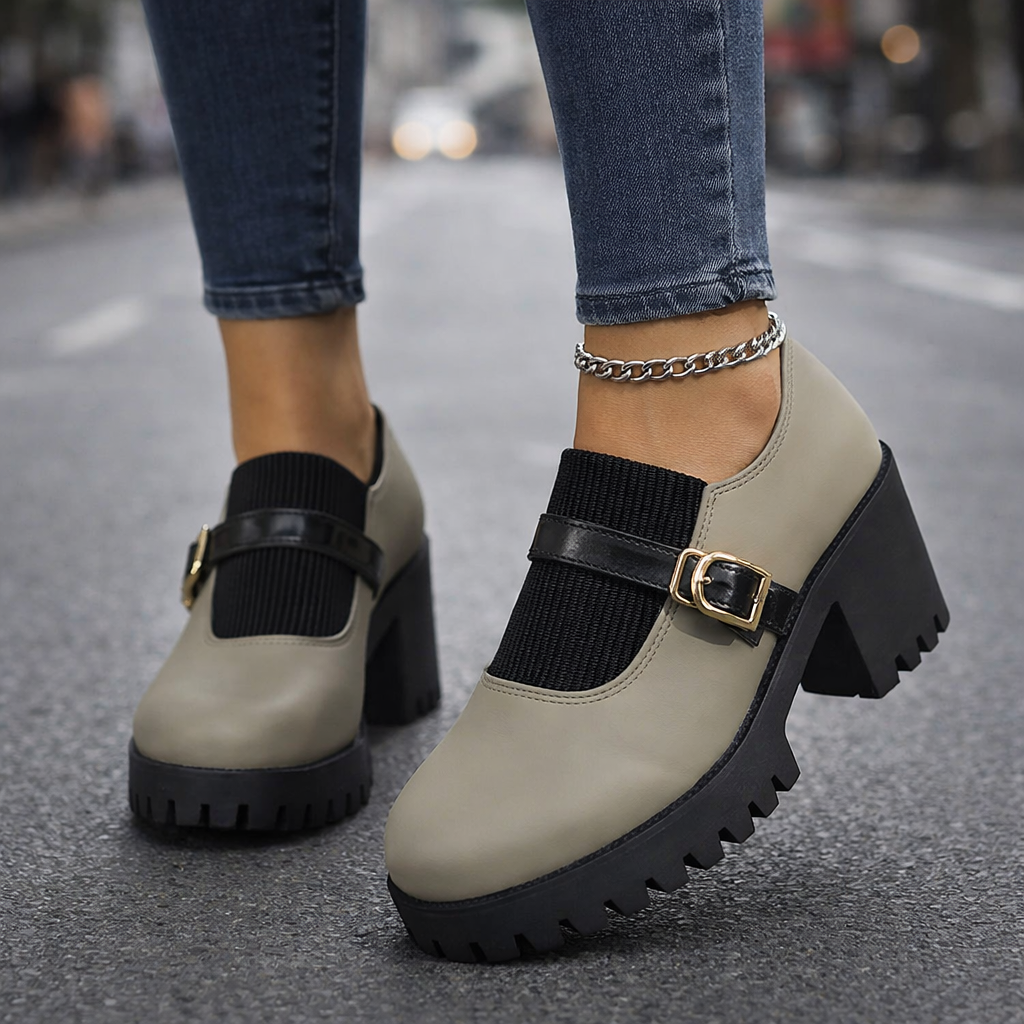 Valery Women’s Buckle Strap Leather Platform Shoes