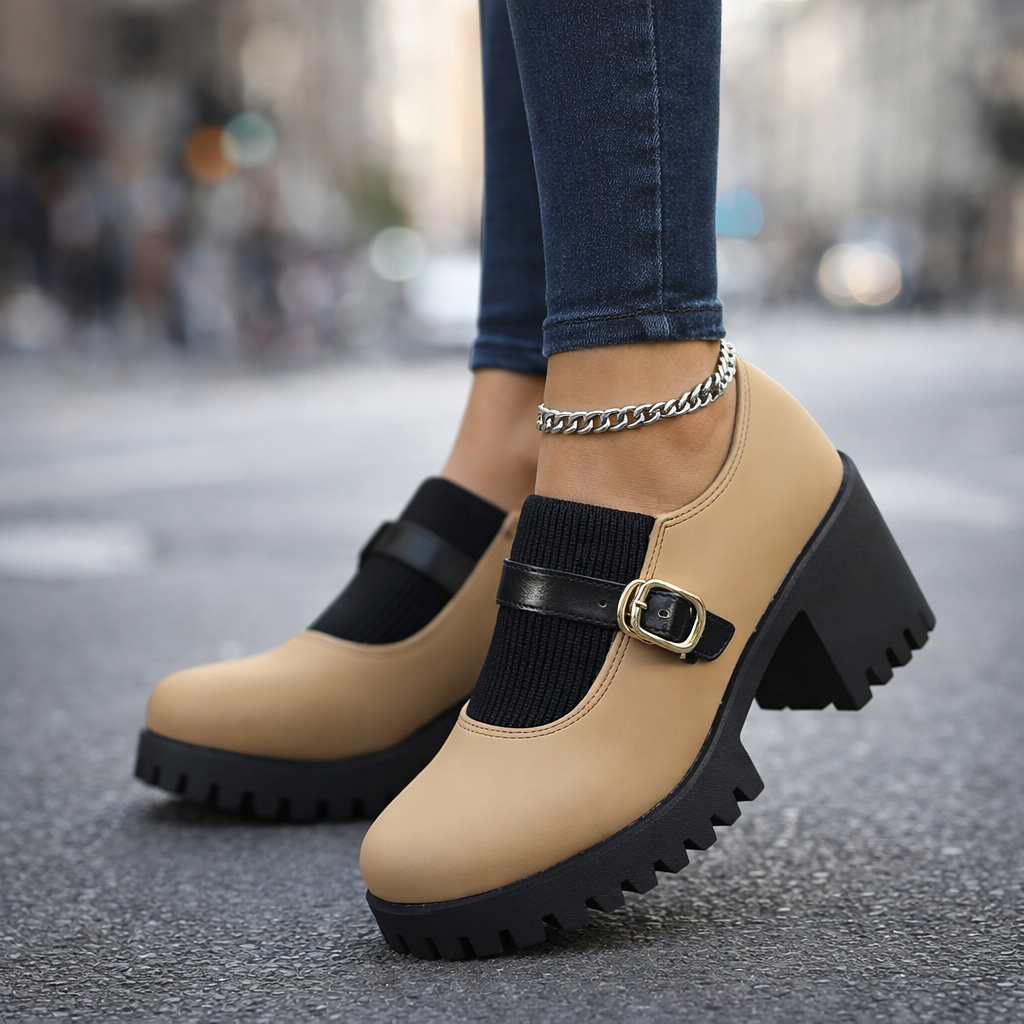 Valery Women’s Buckle Strap Leather Platform Shoes
