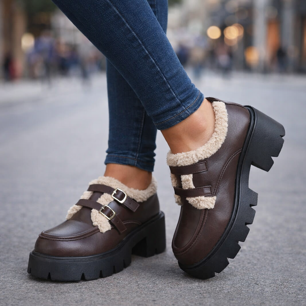 Samantha Women’s Shearling Leather Platforms Shoes