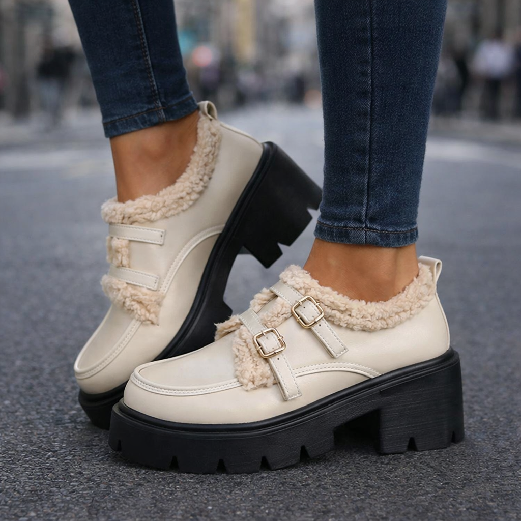 Samantha Women’s Shearling Leather Platforms Shoes
