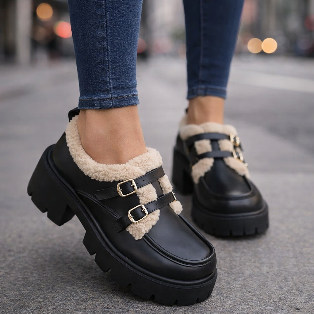 Samantha Women’s Shearling Leather Platforms Shoes