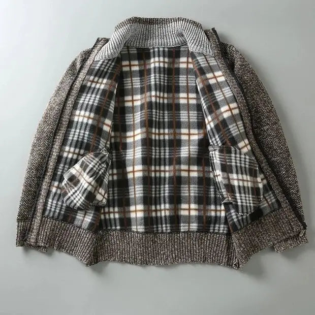 Hilton Men’s Knit Cardigan – Fleece-Lined Cotton-Blend Sweater