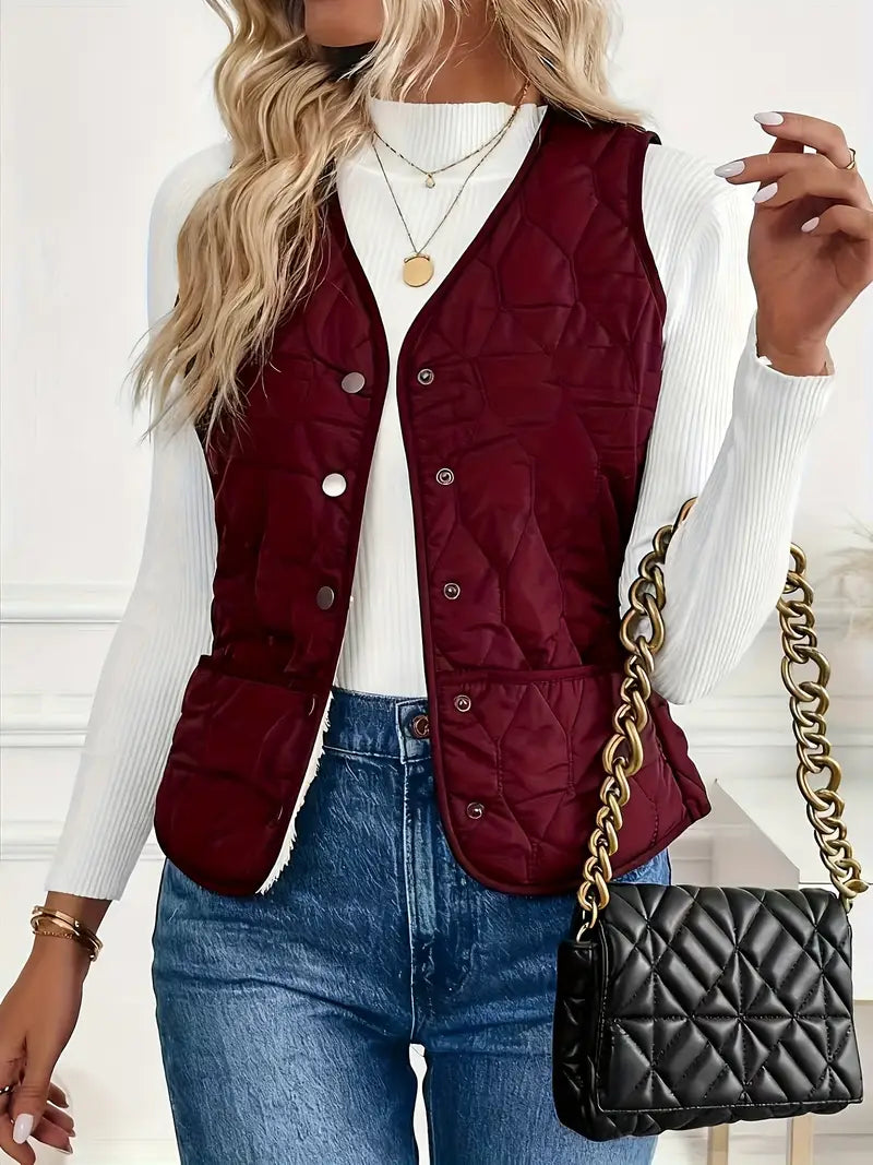 Briana Women’s Quilted Vest – Lightweight Sherpa-Lined Winter Jacket