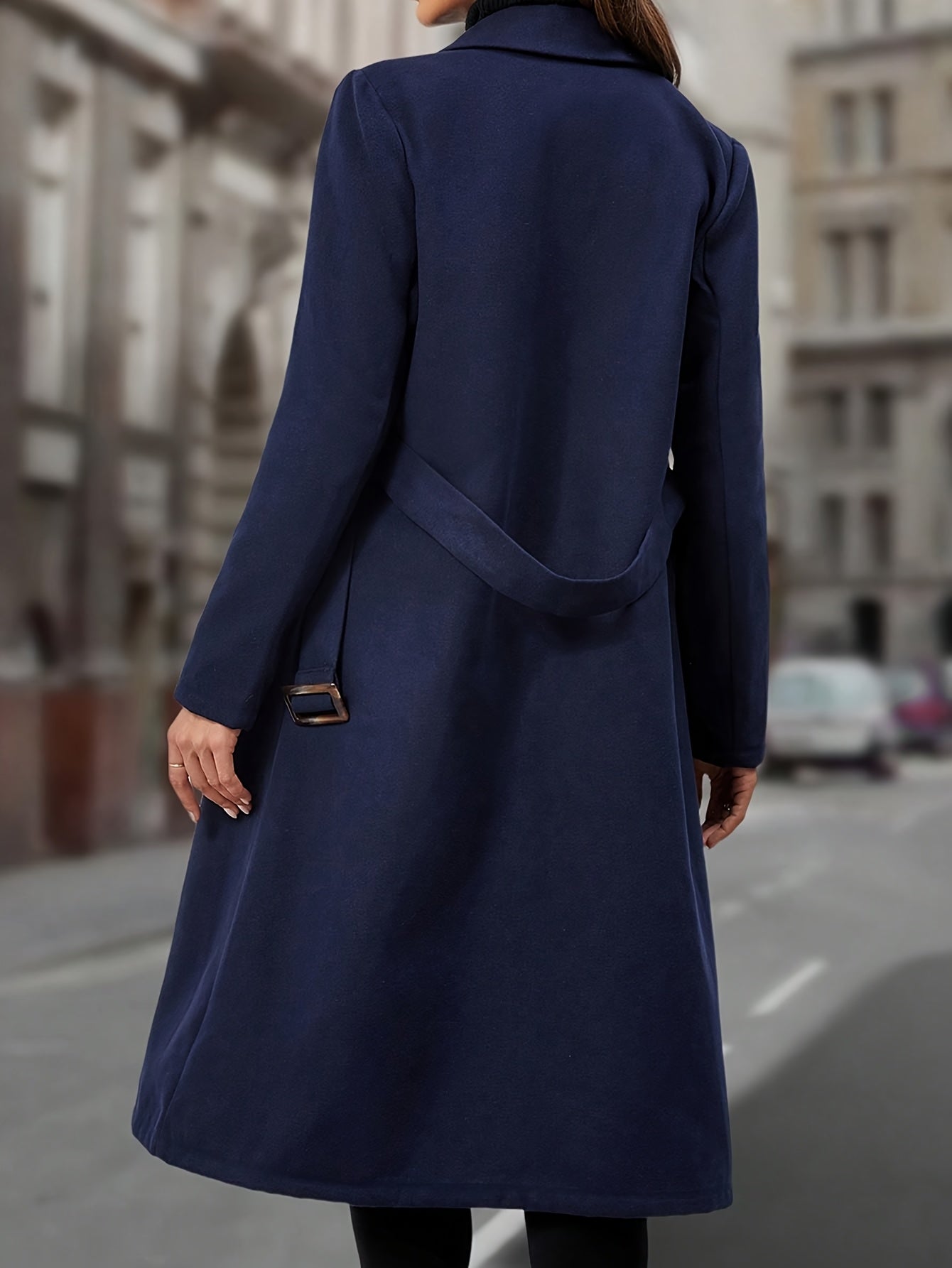 Romina Women’s Long Coat – Double-Breasted with Belted Waist Winter Coat