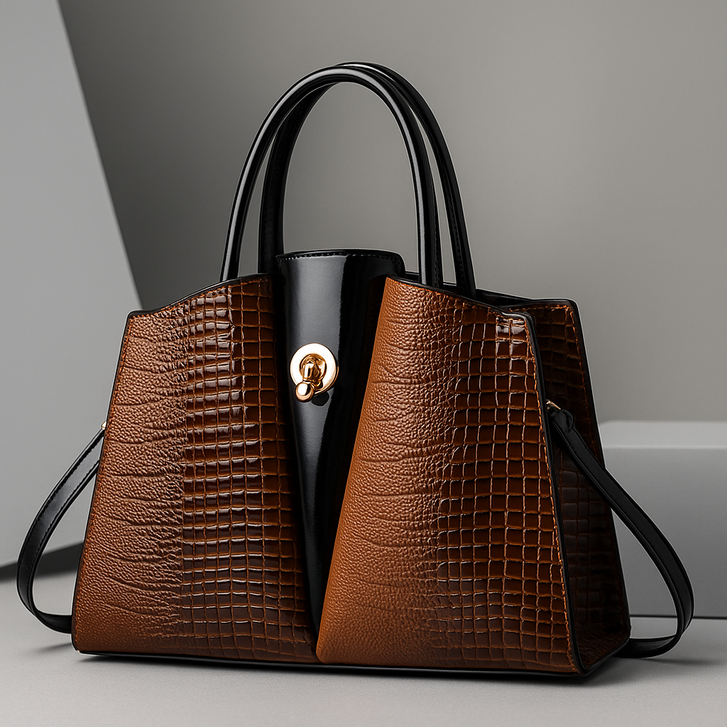 Valencia Women’s Handbag – Croc-Embossed Structured Leather Bag with Twist-Lock