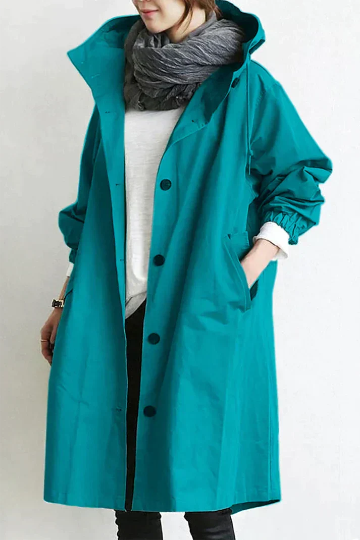Ivana Women’s Hooded Trench Coat – Elegant Longline Jacket