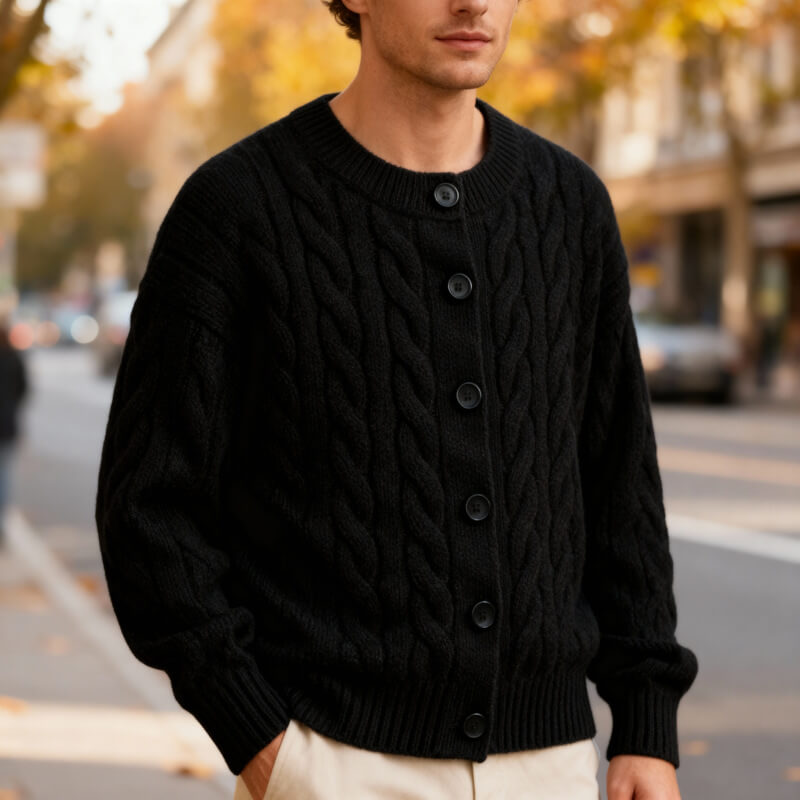 Bonnie Men’s Cardigan – Soft Cozy Button-Up Cable-Knit Cardigan