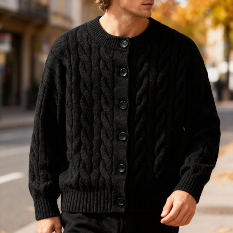 Bonnie Men’s Cardigan – Soft Cozy Button-Up Cable-Knit Cardigan