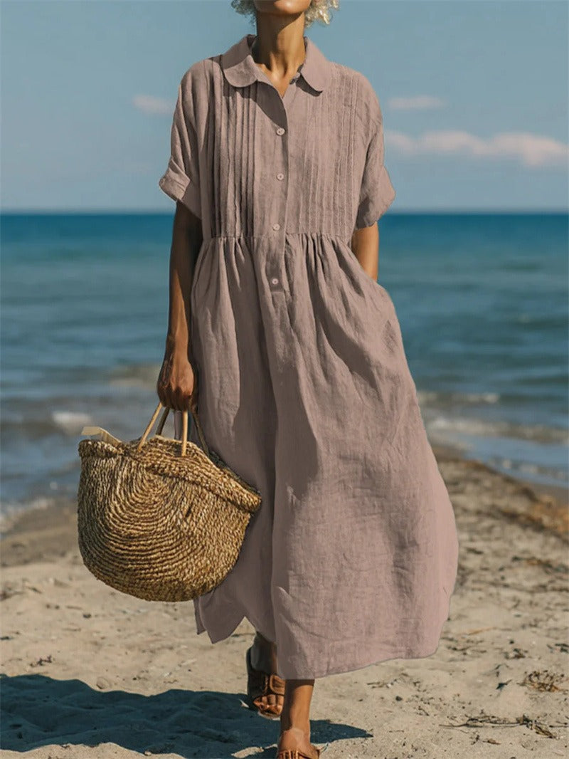 Rowena Breathable Cotton Shirt Midi Dress – Button Front Relaxed Everyday Shirt