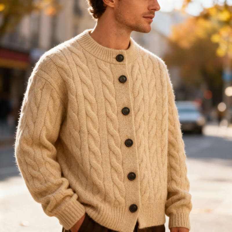 Bonnie Men’s Cardigan – Soft Cozy Button-Up Cable-Knit Cardigan