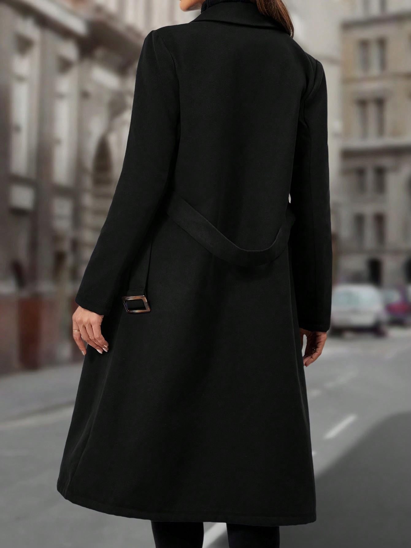 Romina Women’s Long Coat – Double-Breasted with Belted Waist Winter Coat