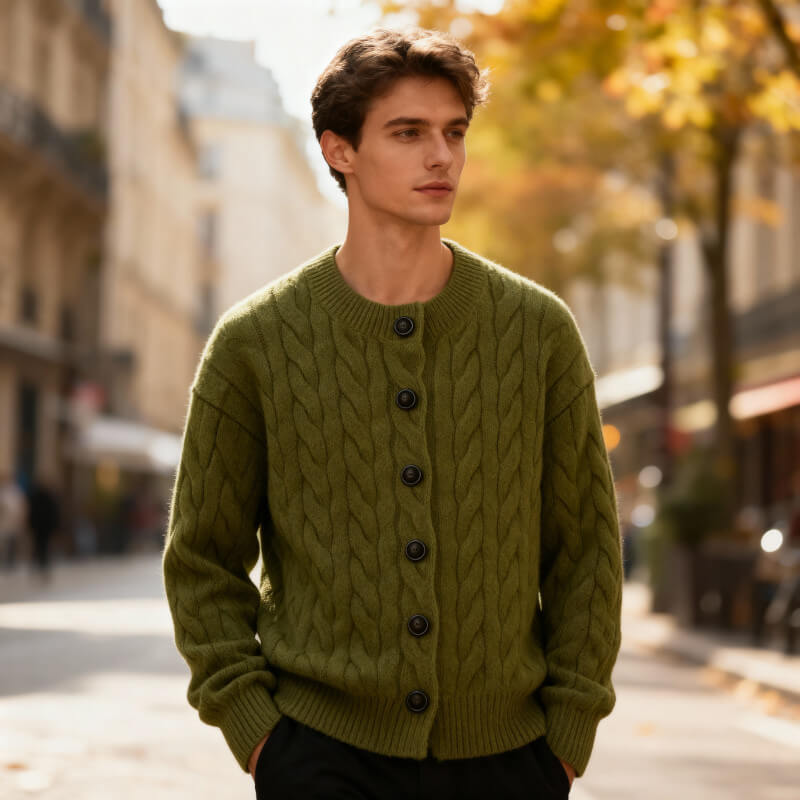 Bonnie Men’s Cardigan – Soft Cozy Button-Up Cable-Knit Cardigan