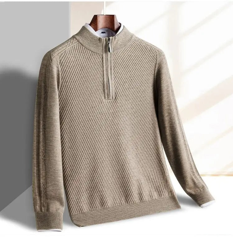 Everett Men’s Ribbed Half-Zip Sweater – Wool Blend with Tailored Fit