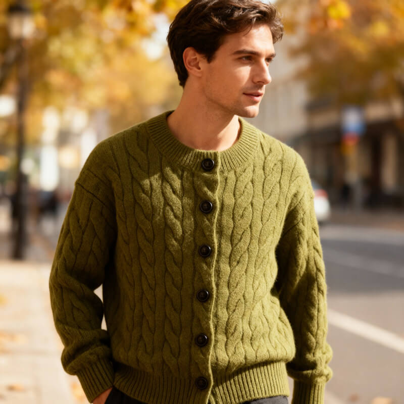 Bonnie Men’s Cardigan – Soft Cozy Button-Up Cable-Knit Cardigan