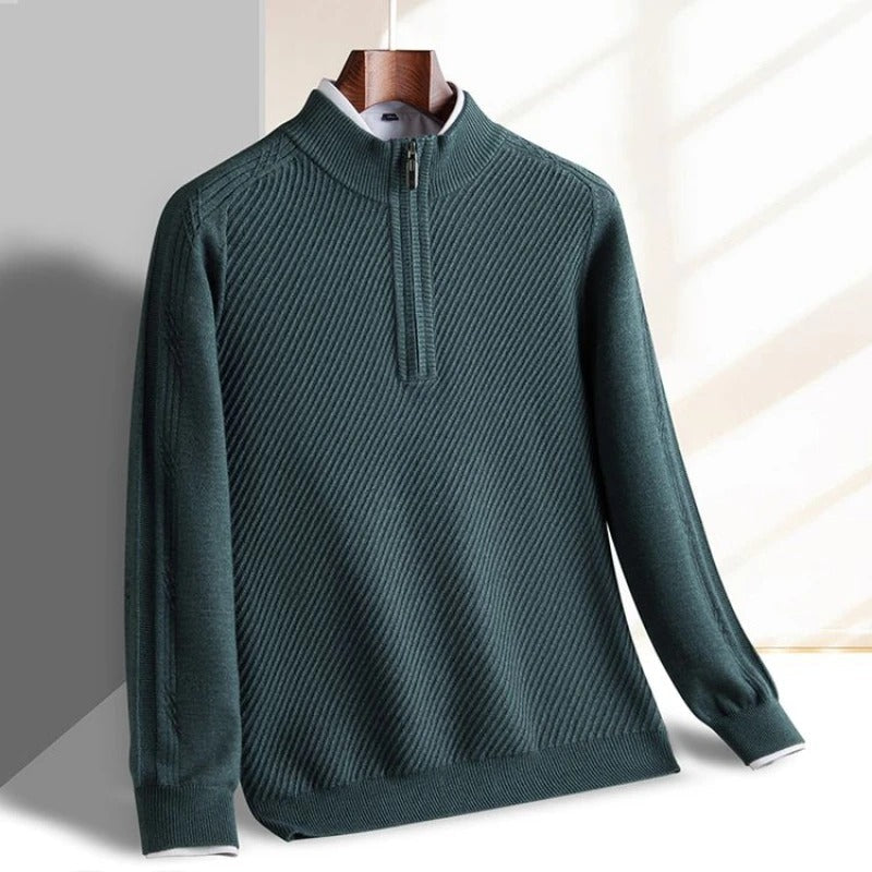 Everett Men’s Ribbed Half-Zip Sweater – Wool Blend with Tailored Fit