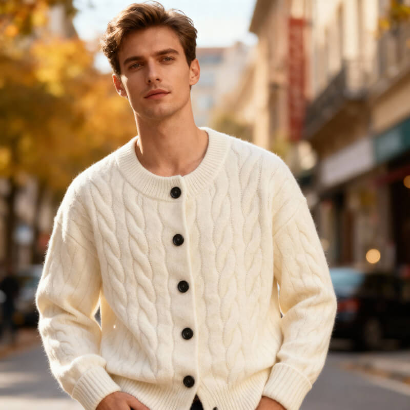 Bonnie Men’s Cardigan – Soft Cozy Button-Up Cable-Knit Cardigan