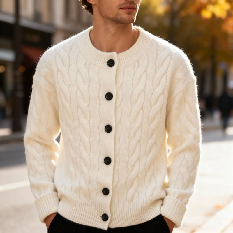Bonnie Men’s Cardigan – Soft Cozy Button-Up Cable-Knit Cardigan